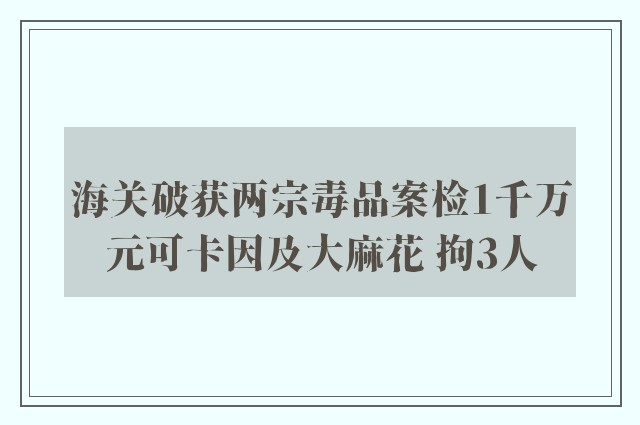 海关破获两宗毒品案检1千万元可卡因及大麻花 拘3人