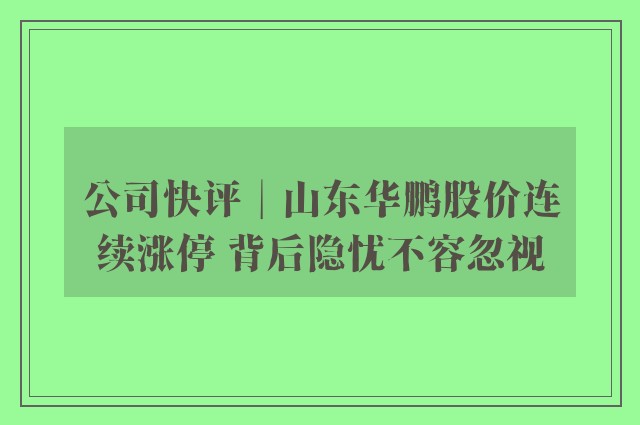 公司快评︱山东华鹏股价连续涨停 背后隐忧不容忽视