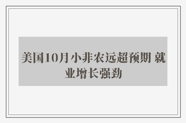 美国10月小非农远超预期 就业增长强劲