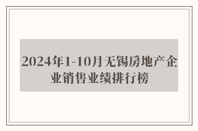 2024年1-10月无锡房地产企业销售业绩排行榜