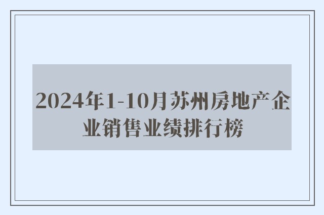 2024年1-10月苏州房地产企业销售业绩排行榜