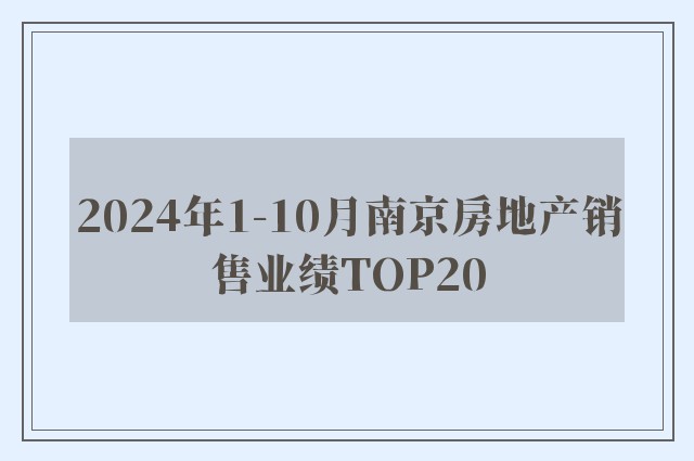 2024年1-10月南京房地产销售业绩TOP20