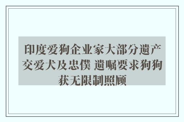 印度爱狗企业家大部分遗产交爱犬及忠僕 遗嘱要求狗狗获无限制照顾