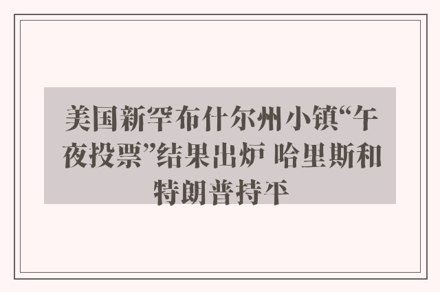 美国新罕布什尔州小镇“午夜投票”结果出炉 哈里斯和特朗普持平