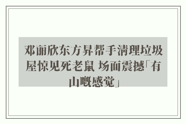 邓丽欣东方昇帮手清理垃圾屋惊见死老鼠 场面震撼「有山嘅感觉」