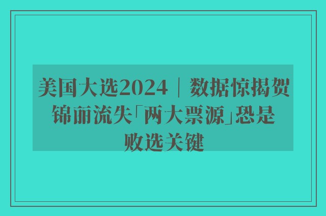 美国大选2024｜数据惊揭贺锦丽流失「两大票源」恐是败选关键