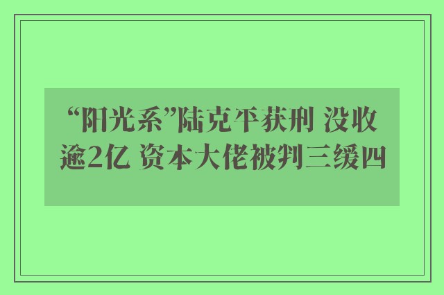 “阳光系”陆克平获刑 没收逾2亿 资本大佬被判三缓四