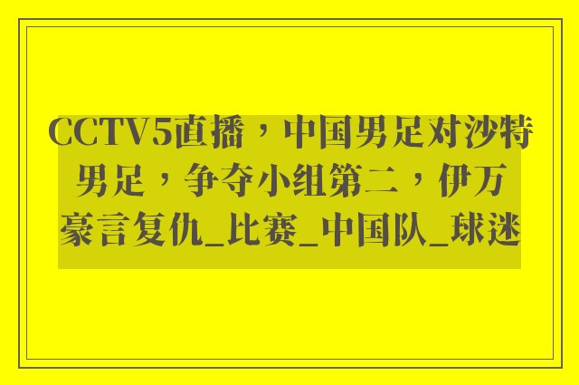 CCTV5直播，中国男足对沙特男足，争夺小组第二，伊万豪言复仇_比赛_中国队_球迷