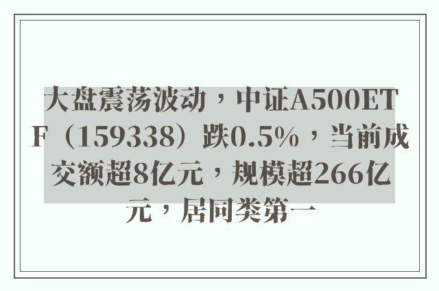 大盘震荡波动，中证A500ETF（159338）跌0.5%，当前成交额超8亿元，规模超266亿元，居同类第一