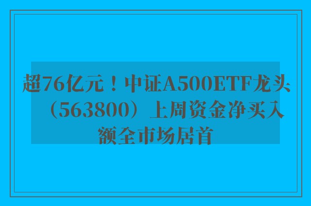 超76亿元！中证A500ETF龙头（563800）上周资金净买入额全市场居首