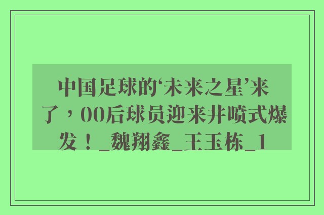 中国足球的‘未来之星’来了，00后球员迎来井喷式爆发！_魏翔鑫_王玉栋_1