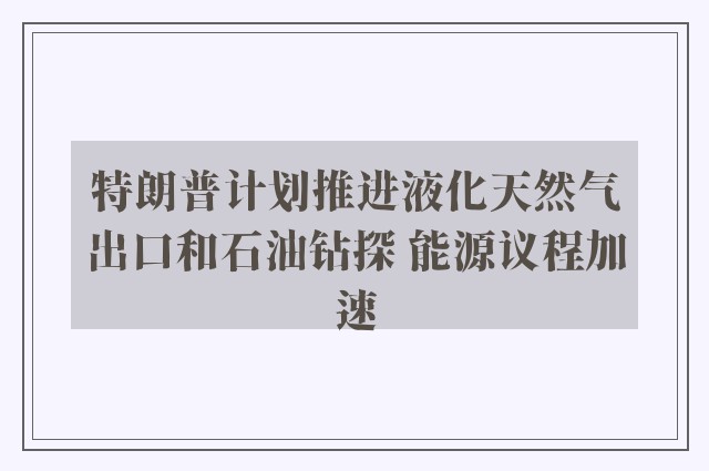 特朗普计划推进液化天然气出口和石油钻探 能源议程加速